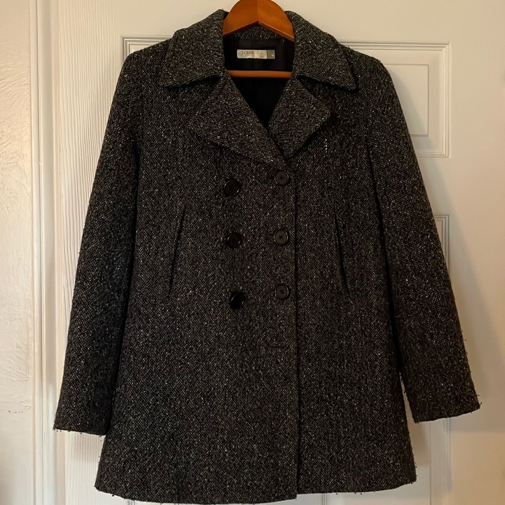 J. Crew Black/Grey/White Tweed Thinsulate Pea Coat sz Med